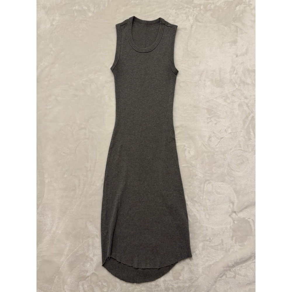 Wilfred Free Aritzia Grey Ribbed Knit Sleeveless Midi Dress Raw Hem BCR7-8931-35